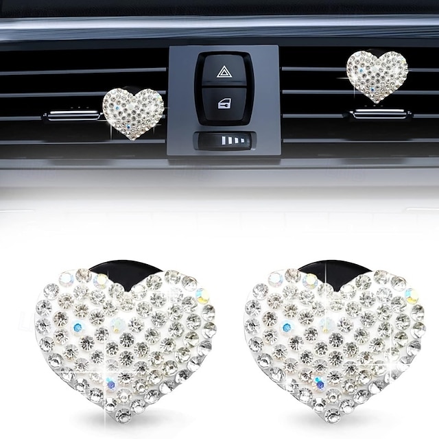  Car Vent Clip Bling Crystal Heart Shape Charm Universal Car Air Conditioner Decorations