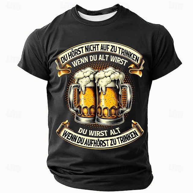  オクトーバーフェスト 男性用 ビール Tシャツ 半袖 Tシャツ 3Dプリント クルーネック シャツ ファッション 誇張された 日常 パーティー ストリート カジュアル ブラック ブルー グリーン 夏 春 衣類 S M L XL XXL XXXL