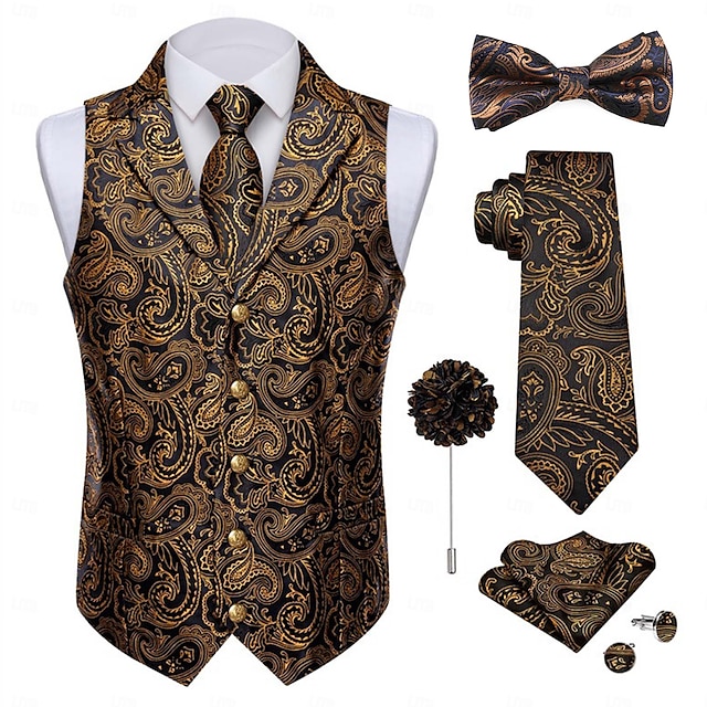  Retrò Vintage Anni Ruggenti Anni 1920 Abiti Gilet Set di accessori Gentiluomo Gangster Paisley Jacquard Per uomo Costume di Carnevale 7 PZ Natale Halloween Carnevale Mascherata Cocktail party Festa a