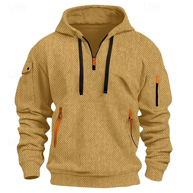  Hombre Sudadera Sudadera con capucha y cremallera de un cuarto Negro Blanco Rojo Azul Piscina Caqui Con Capucha Plano Jacquard Bolsillo Deporte Diario Festivos Poliéster Ropa de calle Básico Casual