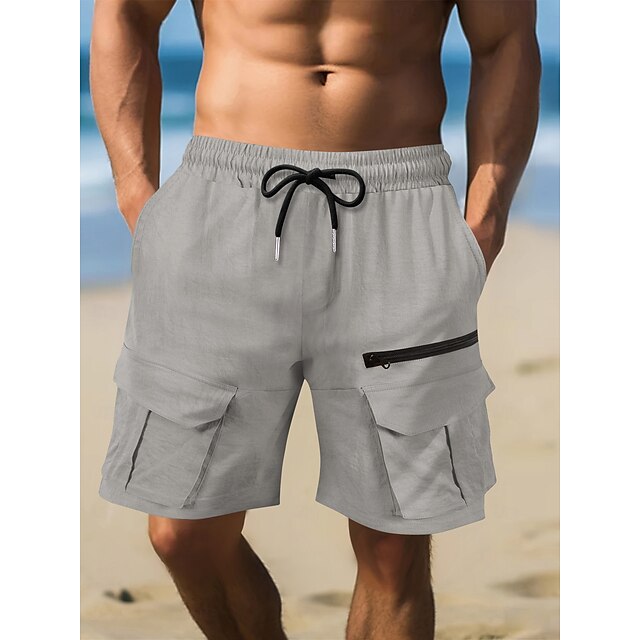  Homens Shorts táticos Bermuda Cargo Calção Bermudas Shorts de praia Com Cordão Bolso Com Zíper Bolso multi Tecido Respirável Comprimento do joelho Ao ar livre Casual Praia Férias Moda Preto Marron