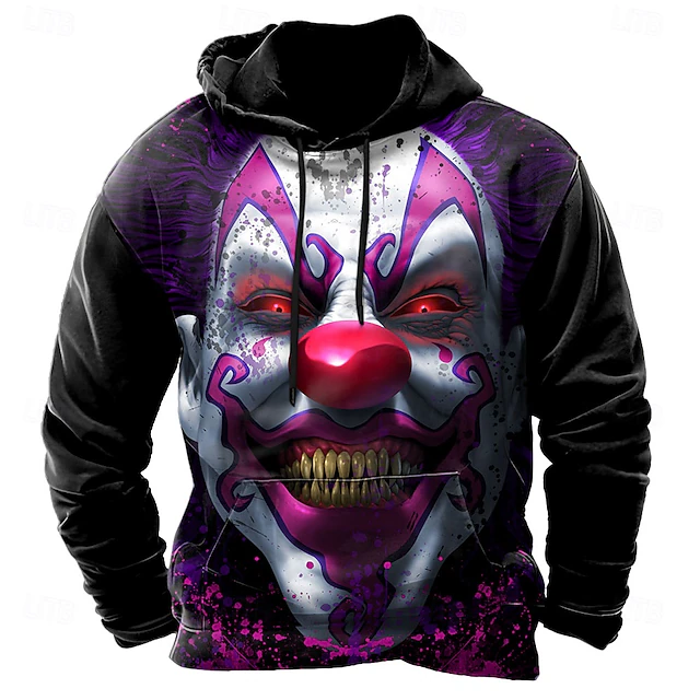 Tom Wood Men's 3D Joker Hoodies Sweatshirt Sweatshirt Hooded Sweatshirt Crew Neck Cool 3D Print Club Streetwear Black Drawstring Fall Winter Designer4