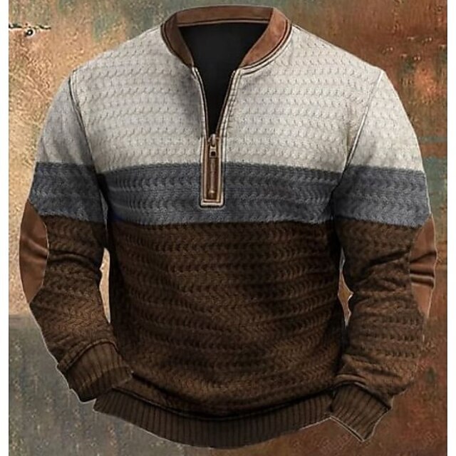 Men's Sweatshirt Quarter Zip Sweatshirt Black Brown Half Zip Color Block Half Zip Print Ribbed Sports & Outdoor Daily Holiday Polyester Vintage Streetwear Casual Fall & Winter Clothing Apparel Hoodies3