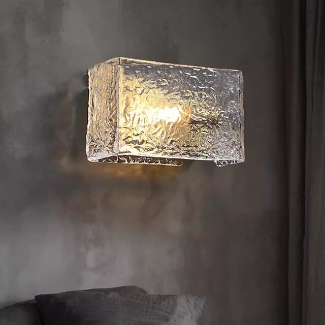  Applique murale moderne en verre à 1 lumière, rectangulaire, texturée à l'eau, pour chambre à coucher, salle de bain