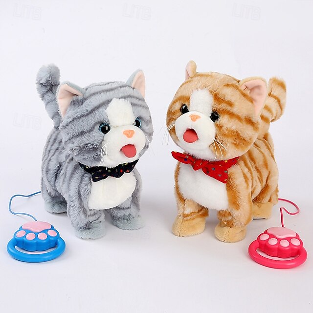  Remote Control Robot Cat Electronic Plush Cat Toy Interactive Toys Walks Singing Stuffed Animal Gift for Girl and Boy Age 3-6 Year Old