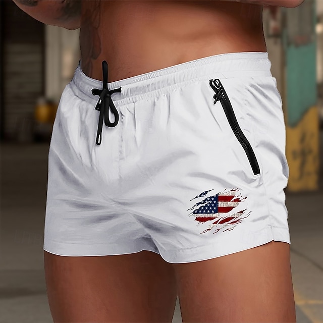  Men's Swim Trunks Swim Shorts Board Shorts National Flag Quick dry Breathable with Mesh lining Elastic Waist Drawstring Vacation Beach Hawaiian Casual Wine Red Black