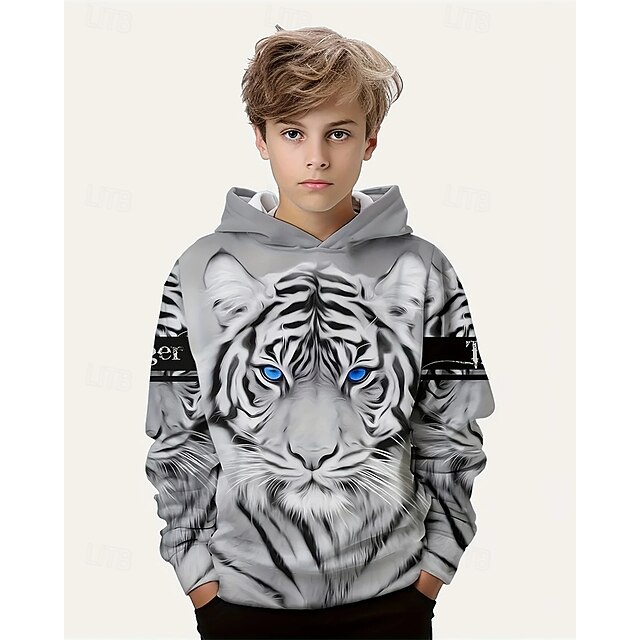 Boys' 3D Animal Tiger Hoodie Long Sleeve Spring Fall Fashion Streetwear Kids 4-12 Years Hooded Outdoor Casual Daily Regular Fit3