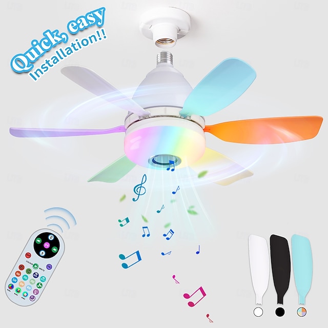  50cm Modern Ceiling Fan Light with 6 Blades, Remote Control RGB Dynamic Lighting Bluetooth Speaker 3 Speed  Color Temp Settings for Kids Bedroom, Game Room Party Decor