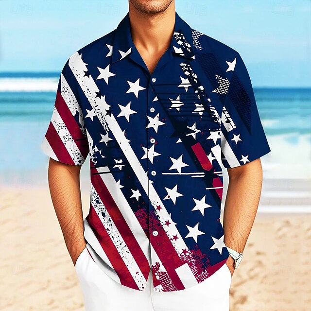Independence Day Men's American US Flag Patriotic Shirt Casual Shirt Cuban Collar Shirt Short Sleeve Fashion Casual Holiday Streetwear Summer Spring Camp Collar Shirt 3D Print Button Up Shirts Dark4