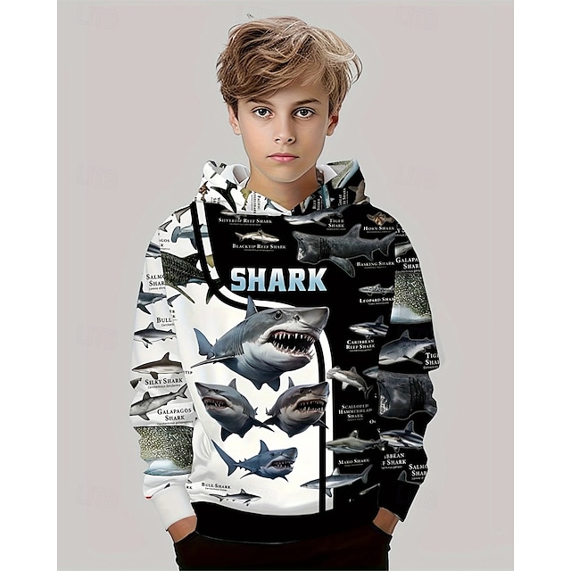  Pojkar 3D Djur Huvtröja Långärmad Vår Höst Mode Streetwear Barn 4-12 år Huva Utomhus Ledigt Dagligen Normal