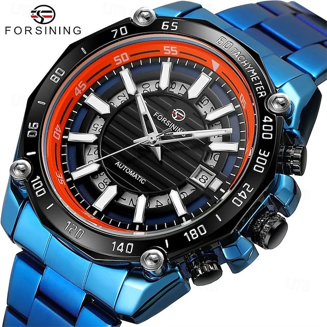  FORSINING Herren Mechanische Uhr Luxus Großes Ziffernblatt Außenbereich Geschäft Automatische Selbstaufzug leuchtend Kalender Datum Edelstahlband Beobachten