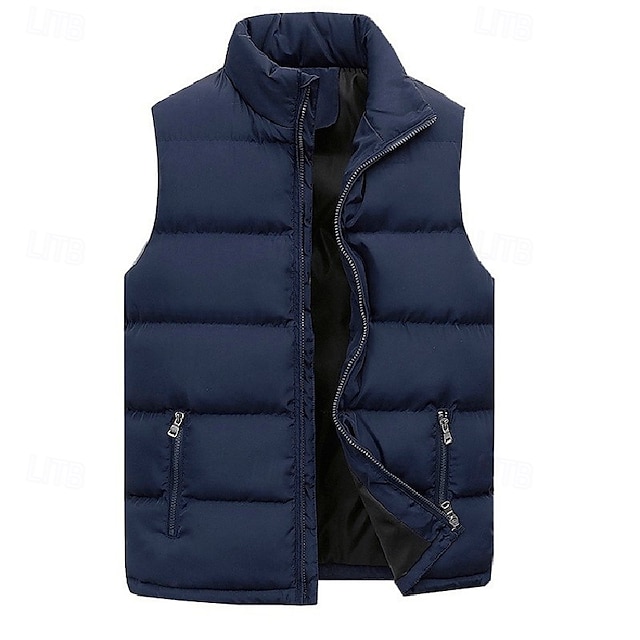 Hombre Chaleco de invierno Chaleco acolchado Sin Mangas Chaleco Al aire libre Mantiene abrigado Ligero Transpirable Invierno Cremallera Poliéster Negro Rojo Azul Oscuro Caza Pesca Escalada