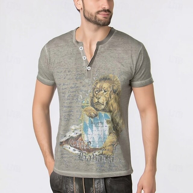  Oktoberfest Crista do Leão Combinação de camisetas Lederhosen Camisa Henley Bávaro Munique Alemão Arte Gráfica Para Homens Adulto Carnaval Cerveja Oktoberfest Impressão 3D Festa