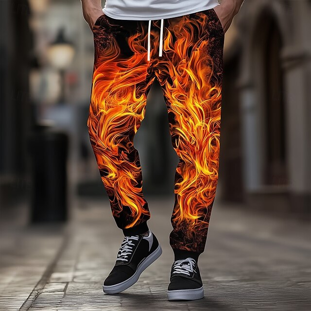 Men's Flame Sweatpants Joggers Workout Pants Drawstring Elastic Waist Casual Dailywear Running Jogging Athletic Sweatpants with Pockets Spring Fall Winter 3D Print Black4