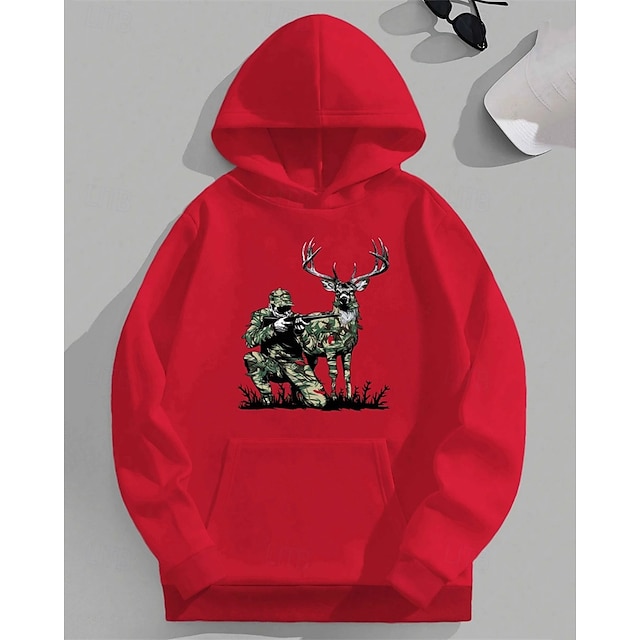  Pojkar 3D Hjort Huvtröja Långärmad Vår Höst Mode Streetwear Barn 4-12 år Huva Utomhus Ledigt Dagligen Normal