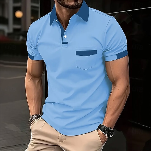  Herren Einfach Golfshirt Kurzarm Polo-Shirts Revers Business-Casual Geschäft Athleisure Ferien Tasche Knöpfe Sommer Weiß Blau Braun
