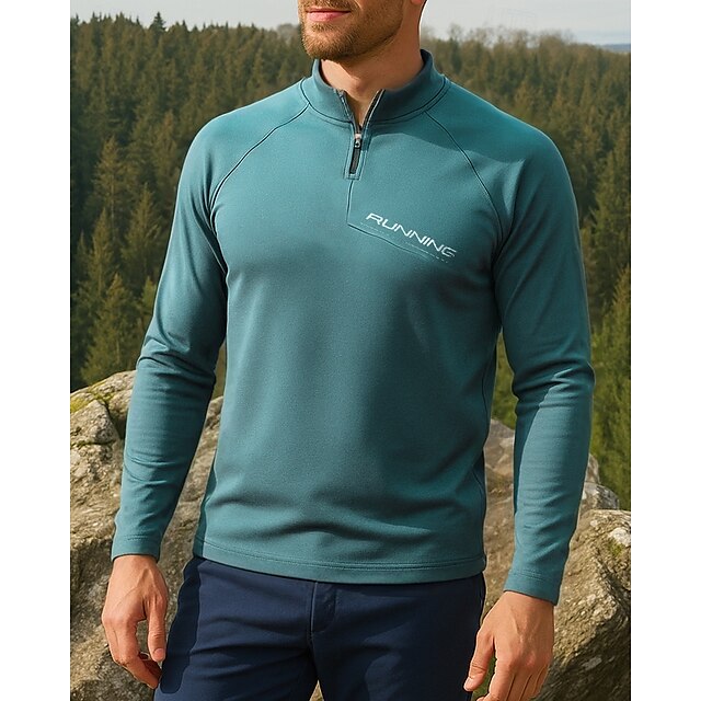  Herr Polo sweatshirt Löpartopp Vandringstopp Långärmad Hög krage T-shirt Överdelar Utomhus Snabb tork Lättvikt Elastisk Andningsfunktion Quarter-Zip Polyester Mörkgrå Svart Grön Tennis Golf Löpning