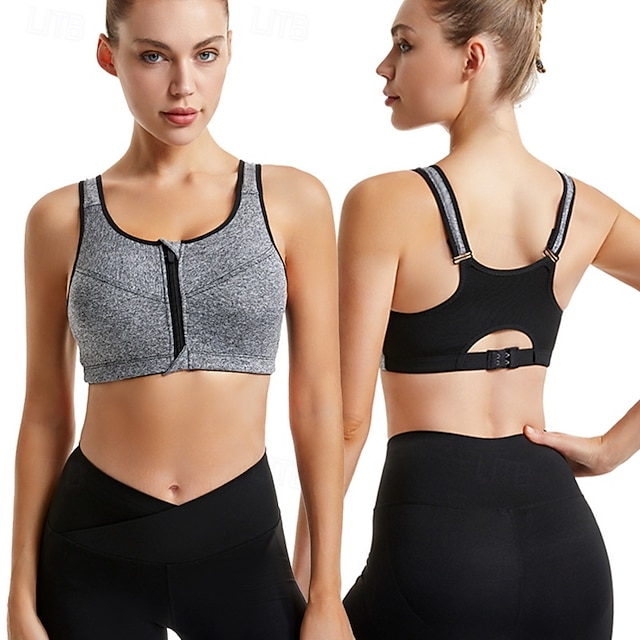  Mulheres Sutiã de ioga Sutiã Esportivo Sutiã Pilates Good Top Flexão Sem costura Antivibração Sem Fio Zíper Cor Sólida / Simples Esporte Roupas Esportivas Preto Branco Academia Zumba Corrida
