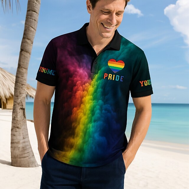 Pride Month Men's Rainbow Polo Short Sleeve Polo Shirts Polo Collar Casual Festival Buttons Summer Rainbow4