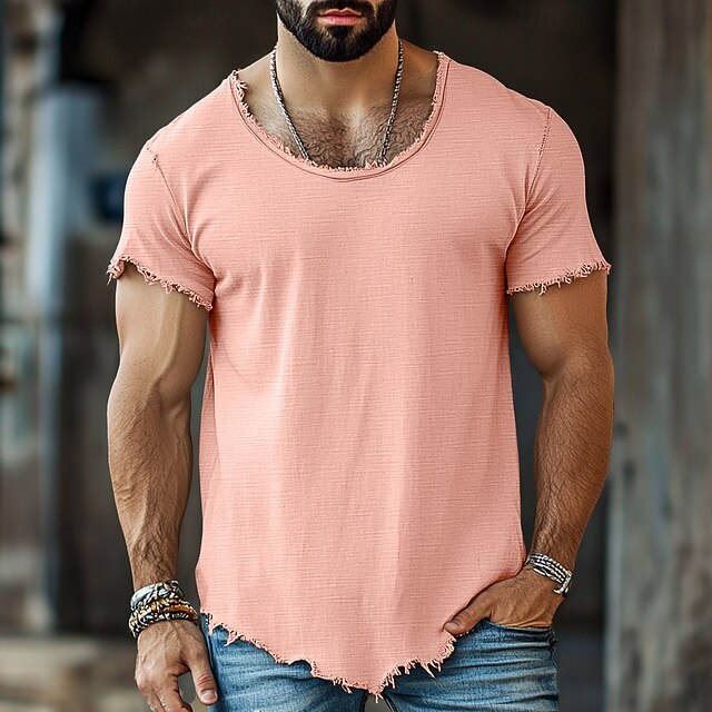 Men's Tee Top Linen T-Shirt Short Sleeve Short Sleeves Crew Neck Summer Plain Fashion Designer Basic Soft Vacation Street Casual Light Blue Black White Top Tee for Men2