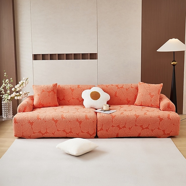  Elastic Sherpa Fleece Sofa Cover with Leaf Design - Cozy and Stylish Furniture Protection1/2/3/4 seat sofas