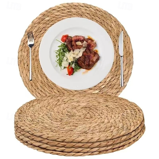  Ensemble de 5 sets de table ronds en rotin, sets de table en nénuphar tissés à la main naturels de 13 pouces pour table à manger, sets de table de style rustique pour la décoration de la maison et du