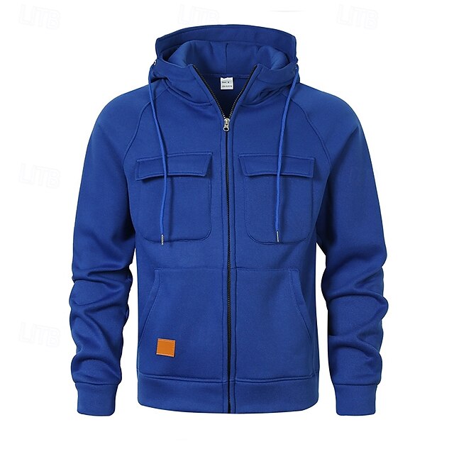  Men's Hoodie Black Wine Army Green Navy Blue Blue Hooded Plain Zipper Pocket Sports & Outdoor Casual Daily Streetwear Cool Sportswear Spring &  Fall Clothing Apparel Hoodies Sweatshirts  Long Sleeve