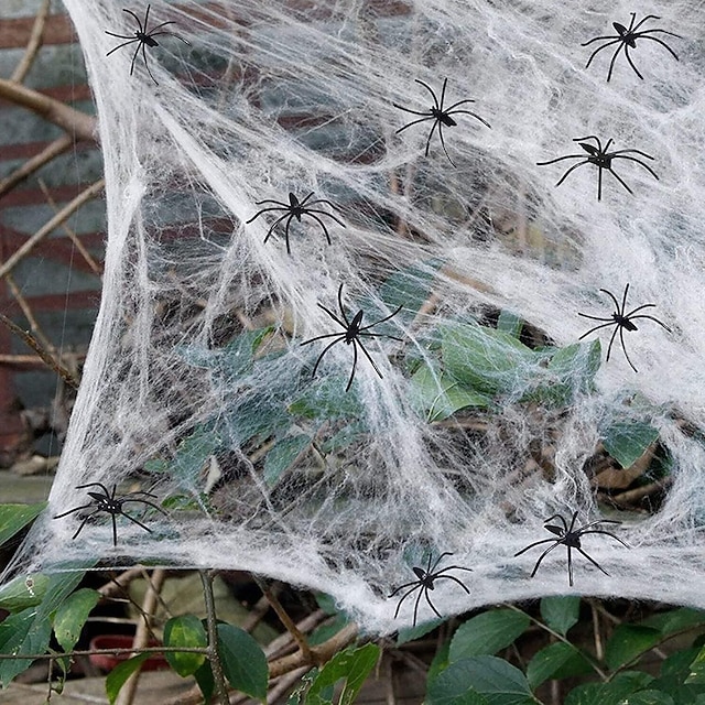  Halloween-Spinnennetz-Dekorationen mit zusätzlichen künstlichen Spinnen, super dehnbare Spinnweben für Halloween-Dekoration im Innen- und Außenbereich