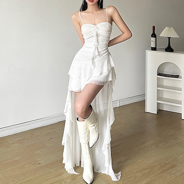 Per donna Abito Lungo Maxi Abito Abito Estivo Abito Sottoveste Moda Moderno All'aperto Ferie Data Vestibilità regolare Semplice Senza Maniche Spalline sottili Nero Bianco Rosso Estate