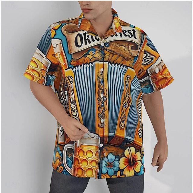  Oktoberfest Cerveja Pretzel camisas havaianas Camisa Aloha Bávaro Munique Alemão Arte Gráfica Para Homens Adulto Carnaval Cerveja Oktoberfest Impressão 3D Férias Festa