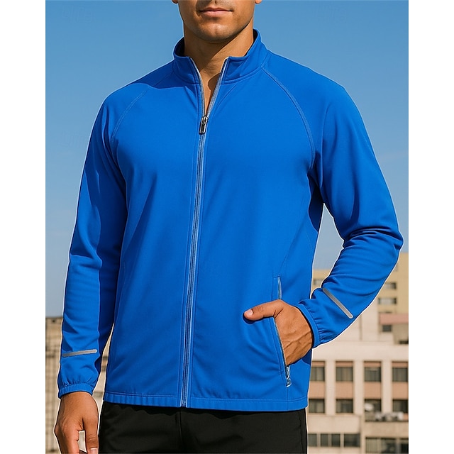  Herr Joggingjacka Utomhusjacka Blixtlås i fullängd Långärmad Ytterkläder Sport Solskydd Snabb tork Lättvikt Andningsfunktion Tennis Golf Löpning Sportkläder Sportkläder Solid färg Svart Vit Blå