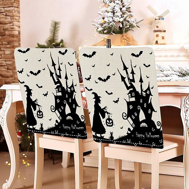  Capas para cadeiras de jantar com estampa de Halloween - design festivo e assustador, elásticas e duráveis, perfeitas para decoração de festas em salas de jantar