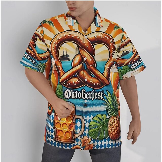  Oktoberfest Cerveja Pretzel camisas havaianas Camisa Aloha Bávaro Munique Alemão Arte Gráfica Para Homens Adulto Carnaval Cerveja Oktoberfest Impressão 3D Férias Festa