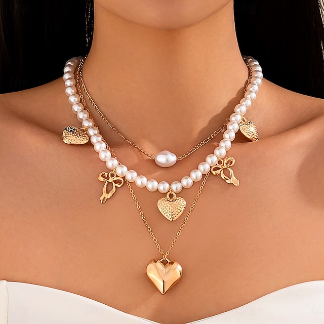  Hangertjes ketting Parel Dames Elegant Modieus Artistiek kralen Hart Bruiloft Hart vorm Kettingen Voor Bruiloft Feest Verjaardag