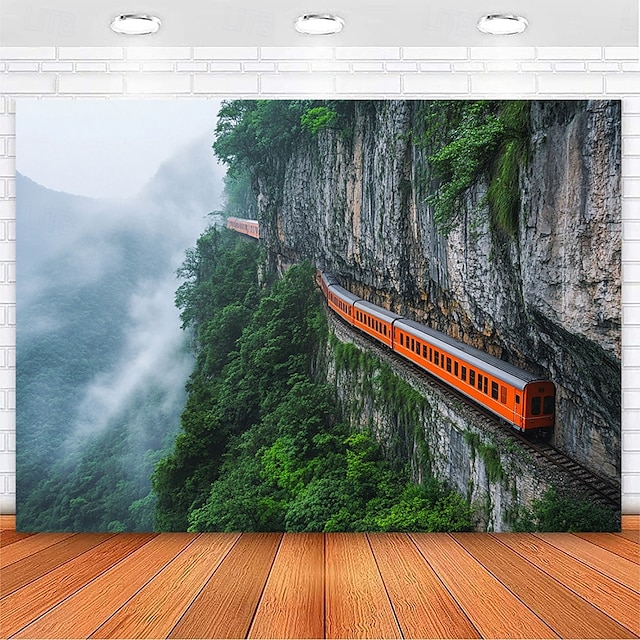 Tappeto Appeso con Treno nel Paesaggio su Cliff Arte Murale Tappeto Grande Decorazione Fotografica Coperta Tenda Casa Camera da Letto Soggiorno