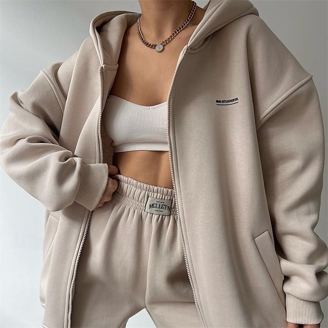  Mujer Tracksuit Pantalones Deportivo Ropa Deportiva Otoño Manga Larga Resistente al Viento Gimnasio Rutina de ejercicio Deportes Ropa de deporte Ropa de Deporte Color sólido Negro Gris oscuro Gris