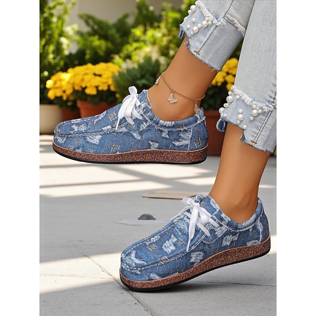  dames casual schoenen met veters en print – lichtgewicht bootschoenen voor picknicks in de tuin, wandelingen in het park en bezoeken aan boerderijen in de buitenlucht