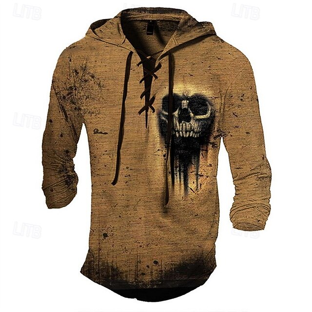 Men's Hoodie Brown Green Gray Hooded Skull Lace up Print Sports & Outdoor Daily Holiday Polyester Streetwear Basic Casual Spring Fall Clothing Apparel Hoodies Sweatshirts4