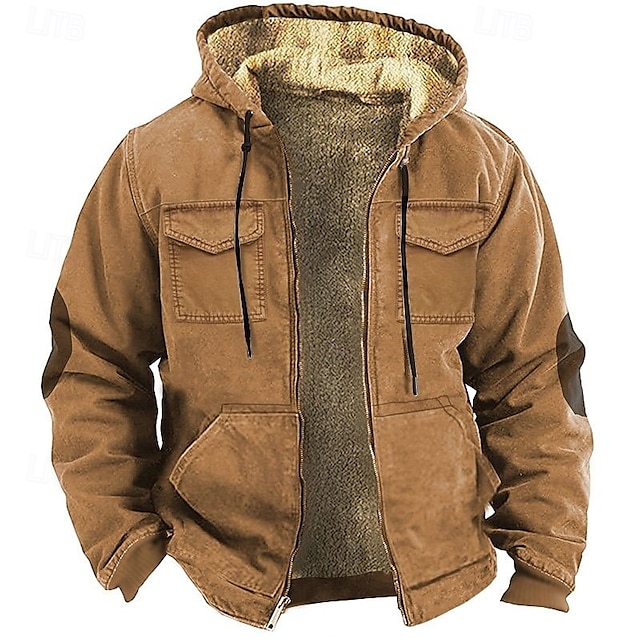  Homme Sweat à capuche Sweat à capuche zippé intégral Sweat à capuche en polaire Vert Véronèse Kaki Gris À capuche Uni Fermeture éclair Poche Avant Tactique Sport & Loisir Occasionnel Streetwear Frais