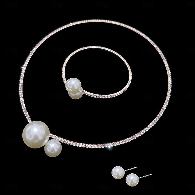  Bridal Jewelry Sets One-piece Suit Alloy Earrings Necklace Bracelets Women's Stylish Luxury Cute Geometrical Joy Geometric Jewelry Set For Party