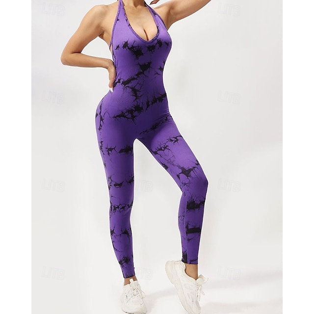  Dame Scrunch Yoga Romper Træningsjumpsuits Åben ryg Få øje på Pause Sort Rød Gym Træning Høj Talje Strækkende Hurtigttørrende Åndbart Uden ærmer Sport Sportstøj Tynd