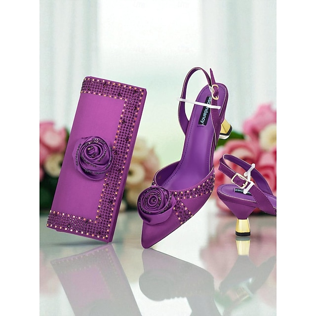  Γυναικεία χρυσά slingback ψηλοτάκουνα πέδιλα και ασορτί clutch σετ - σατέν παπούτσια με μυτερή μύτη και στρας για επίσημες εκδηλώσεις και κομψά πάρτι