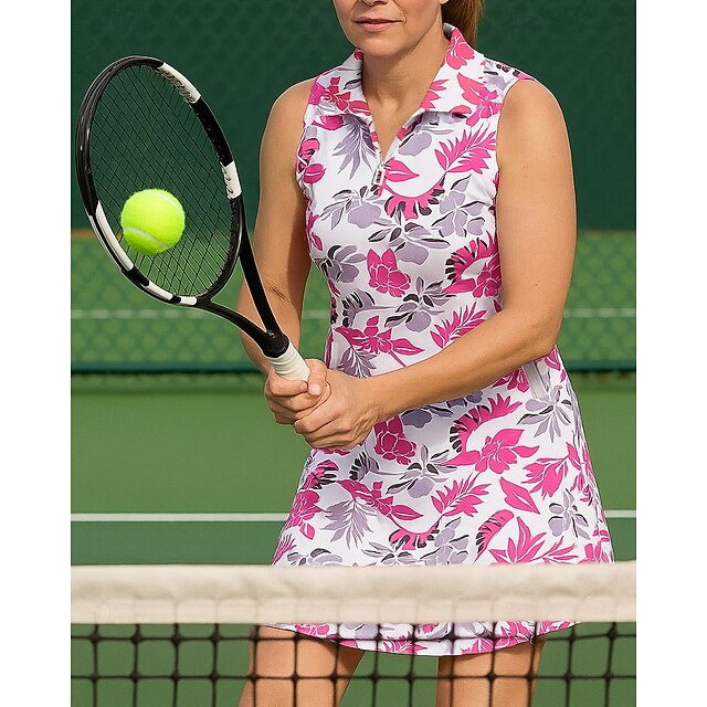 Women's Floral Tennis Dress Golf Dress Sleeveless Dress Sleeveless Zipper UV Protection Elastic Breathable Tennis Golf Badminton Polo Collar Dress Pink Tennis Clothing3