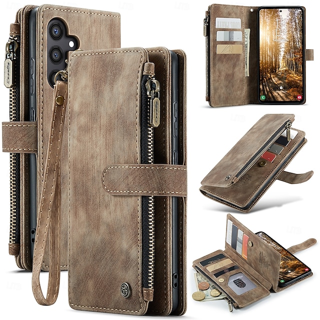  Case with Wrist Strap CASEME C30 Samsung Series Zip Multi-Card Pouch PU Leather Case