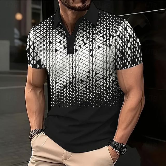  Miesten Geometrinen Polo Lyhythihainen Poolopaidat Kauluspaidat Business Casual Urheilu- ja treenivaatteet Napit Kesä Musta Sininen Ruskea