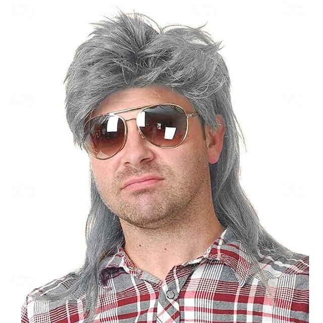  Grønne mullet-parykker for menn, 80-tallskostymer, fancy festtilbehør, cosplay, 70-talls rockerhår, mannlig parykk