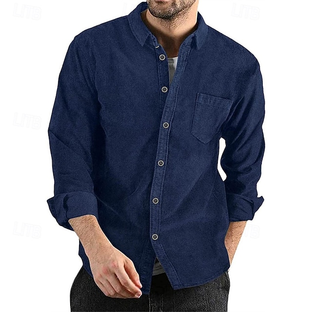  Voor heren Overhemdjack Corduroyjack Vrijetijdsjas shacket Vakantie Dagelijks Ademend Zak Lente Herfst Effen Modieus Klassiek Revers Normaal Zwart Marineblauw Bruin Leger Groen Donkergrijs Jacks