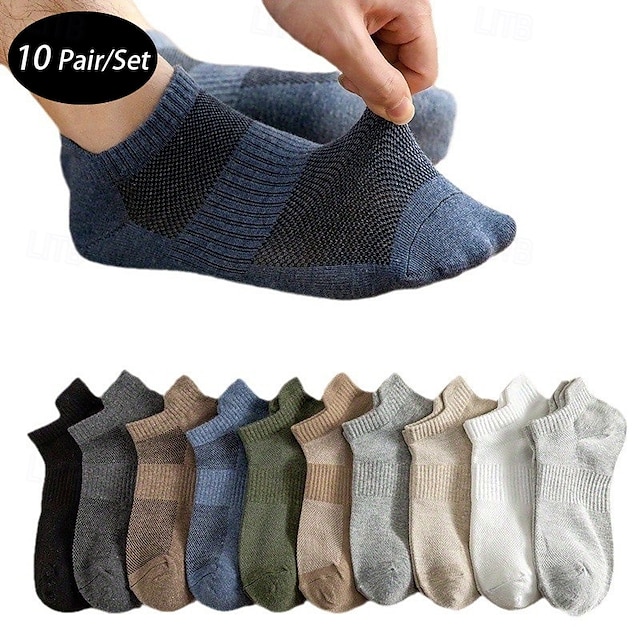  Herr 10 par Multipack Socka Löparstrumpor Vardagliga strumpor Svart Vit Färg Slät Semester Sport & Utomhus Dagligen Grundläggande Medium Vår Höst Mode Ledigt