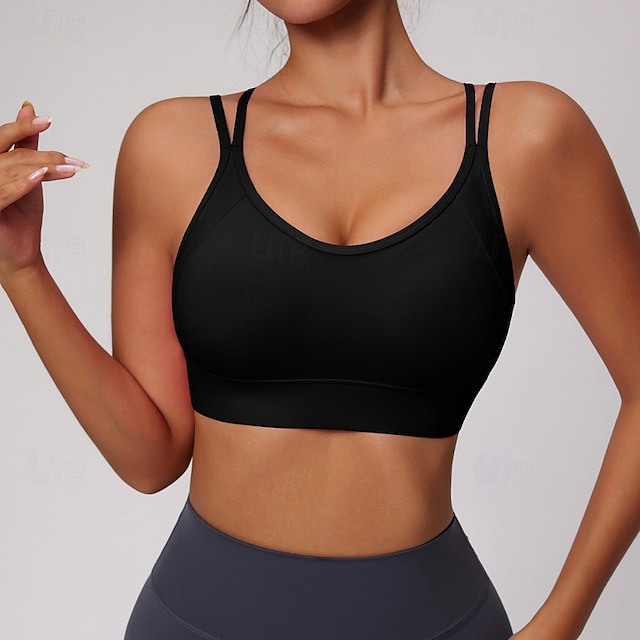  Women's Strappy Sports Bras Underwear Medium Support Breathable Wireless Padded Solid / Plain Color Sport Activewear Black Pink Gym Fitness Yoga