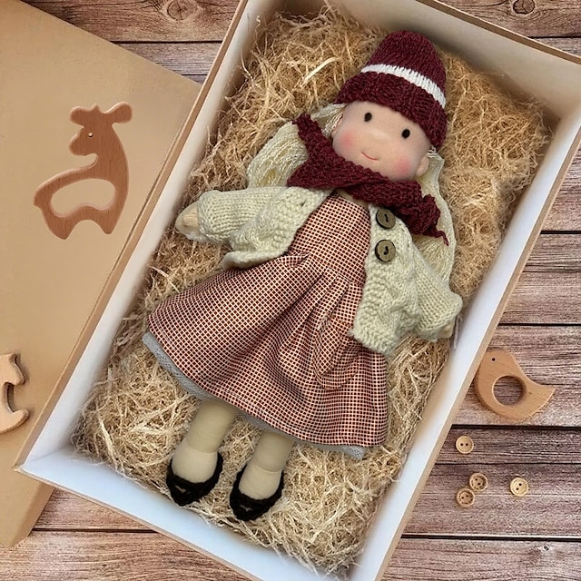  手作りのウォルドルフ人形、女の子の赤ちゃん用、洋服セット付き - 11.8インチの柔らかいぬいぐるみ、幼児向け、お子様へのクリスマスプレゼントに最適